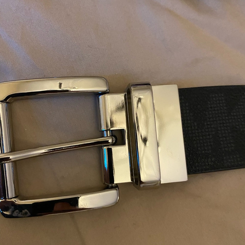 Michael Kors black monogram belt with silver buckle!